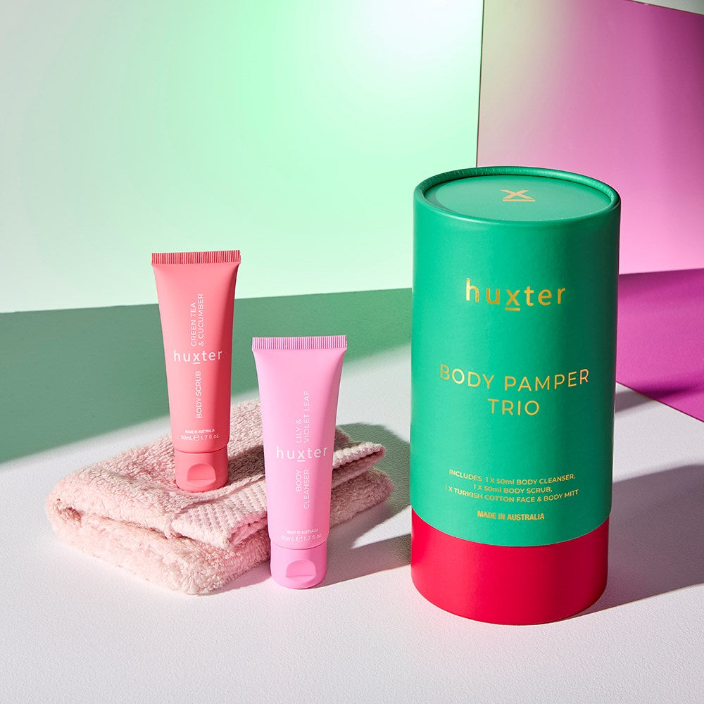 Huxter Body Pamper Trio - Emerald Green with Bright Pink