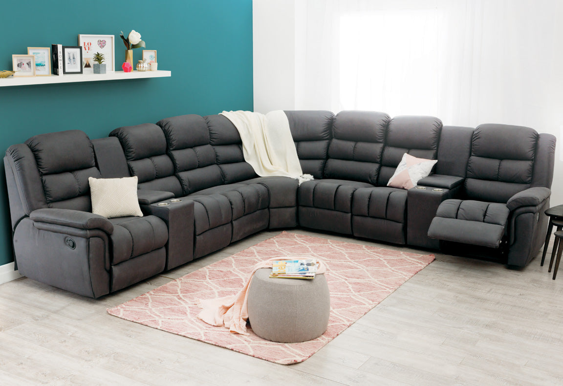 Dynamo 7 Seater Recliner Corner Suite – Fabric Lounges from BJs Furniture Horsham
